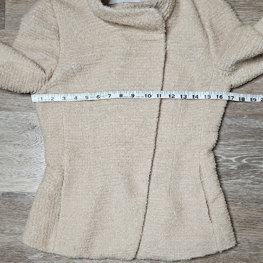 JIGOTT Elegant Cream/Oat Textured Metallic Silver Thread button Down Blazer - Picture 11 of 15